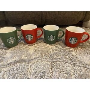 STARBUCKS Green Red CHRISTMAS Classic Set 4 Cup MUG HOLIDAY 2021 Coffee Tea